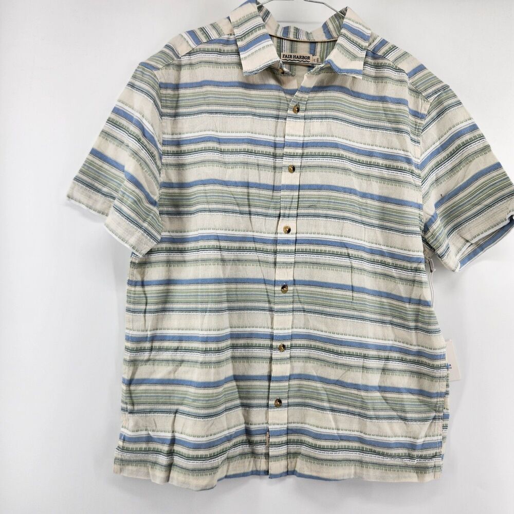 Men’s Fair Harbor Blue‎ Marina Stripe Large Oasis Textured Shirt NWT